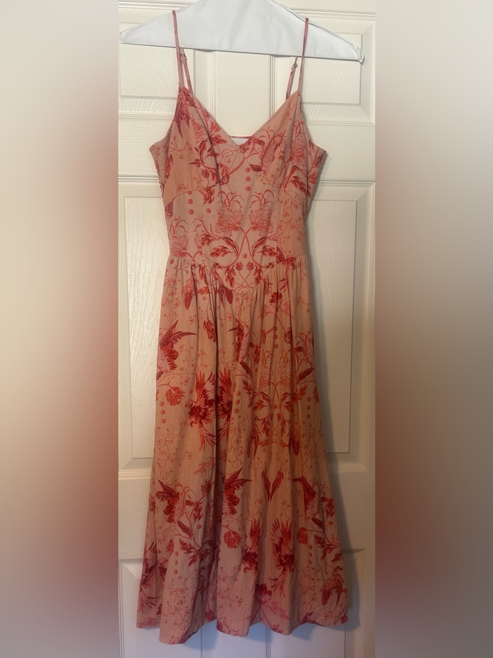 House of Harlow 1960 Peach Midi Dress with Coral Floral Print